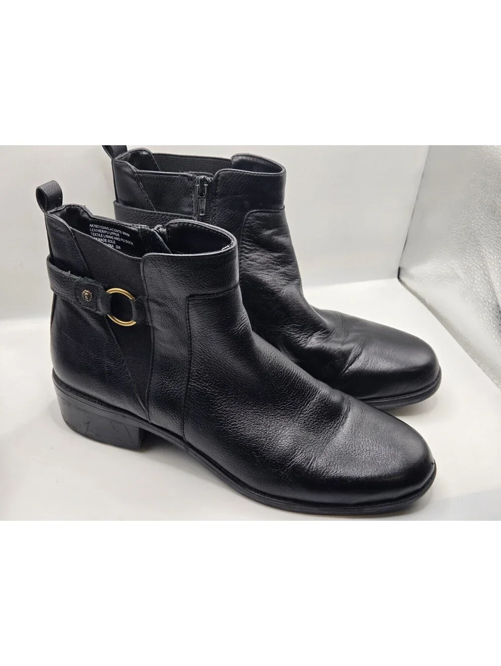 Anne Klein Aklaconte Black Leather Ankle Boots Women’s Size 9M Low Heel Zip